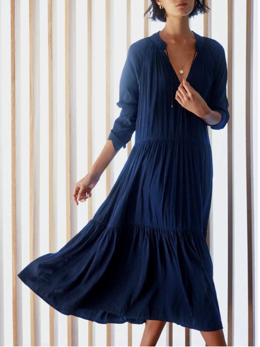 Brochu Walker Alana Dress Satin Long Sleeve Midi